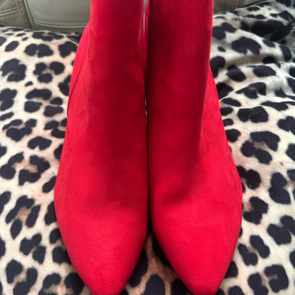 A Montreal Shoes - Red Suede Ankle boots never worn with cuban or cowgirl style heel and zippers
